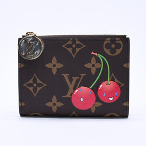 新品未使用 LOUIS VUITTON ルイヴィトン × 村上隆 ポルトフォイユ リサ M13420 コンパクトウォレット 二つ折り財布 ブラウン レッド 中古 4a004297