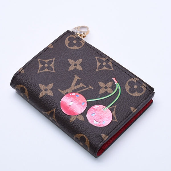 新品未使用 LOUIS VUITTON ルイヴィトン × 村上隆 ポルトフォイユ リサ M13420 コンパクトウォレット 二つ折り財布 ブラウン レッド 中古 4a004297