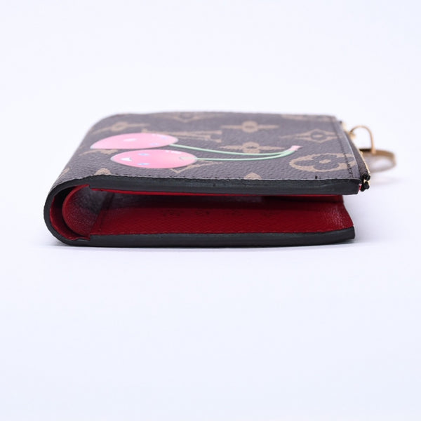 新品未使用 LOUIS VUITTON ルイヴィトン × 村上隆 ポルトフォイユ リサ M13420 コンパクトウォレット 二つ折り財布 ブラウン レッド 中古 4a004297