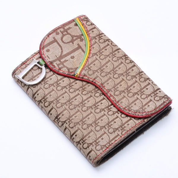 Christian Dior クリスチャンディオール トロッター ラスタカラー サドルウォレット ガリアーノ期 キャンバス D金具 ベージュ 良品 中古 4a004432