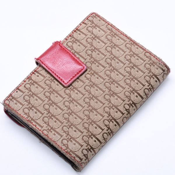 Christian Dior クリスチャンディオール トロッター ラスタカラー サドルウォレット ガリアーノ期 キャンバス D金具 ベージュ 良品 中古 4a004432