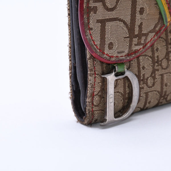 Christian Dior クリスチャンディオール トロッター ラスタカラー サドルウォレット ガリアーノ期 キャンバス D金具 ベージュ 良品 中古 4a004432