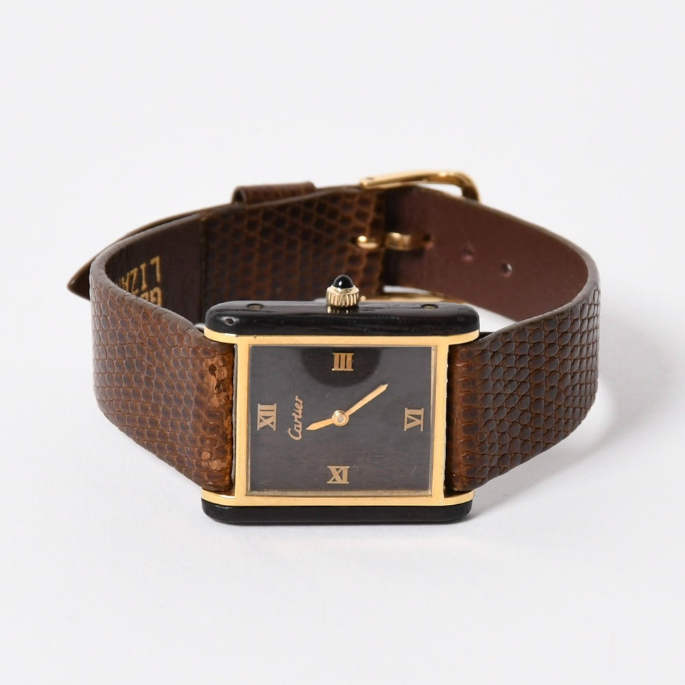 CARTIER カルティエ オーガニックタンクウッド LM 腕時計 20611 重量約19.05g 18KGP 手巻き ゴールド ブラウン ウッド 美品 中古 4a004446