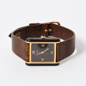 CARTIER カルティエ オーガニックタンクウッド LM 腕時計 20611 重量約19.05g 18KGP 手巻き ゴールド ブラウン ウッド 美品 中古 4a004446