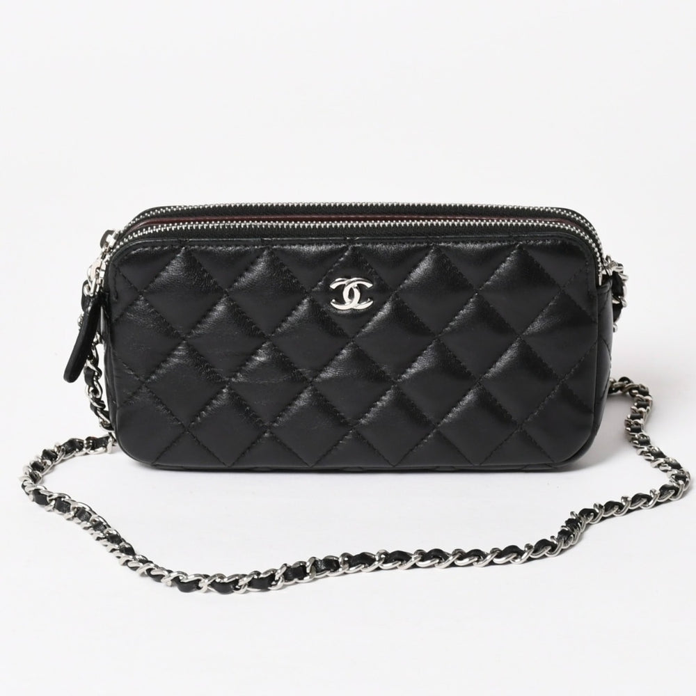 CHANEL Chain Shoulder Wallet Wallet No. 28 Coco Mark Lambskin Black Silver Hardware Good Condition Used 4a004879