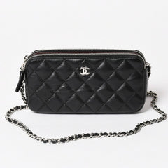 CHANEL Chain Shoulder Wallet Wallet No. 28 Coco Mark Lambskin Black Silver Hardware Good Condition Used 4a004879