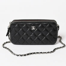 画像をギャラリービューアに読み込む, CHANEL シャネル チェーンショルダーウォレット 財布 28番台 ココマーク ラムスキン ブラック シルバー金具 美品 中古 4a004879