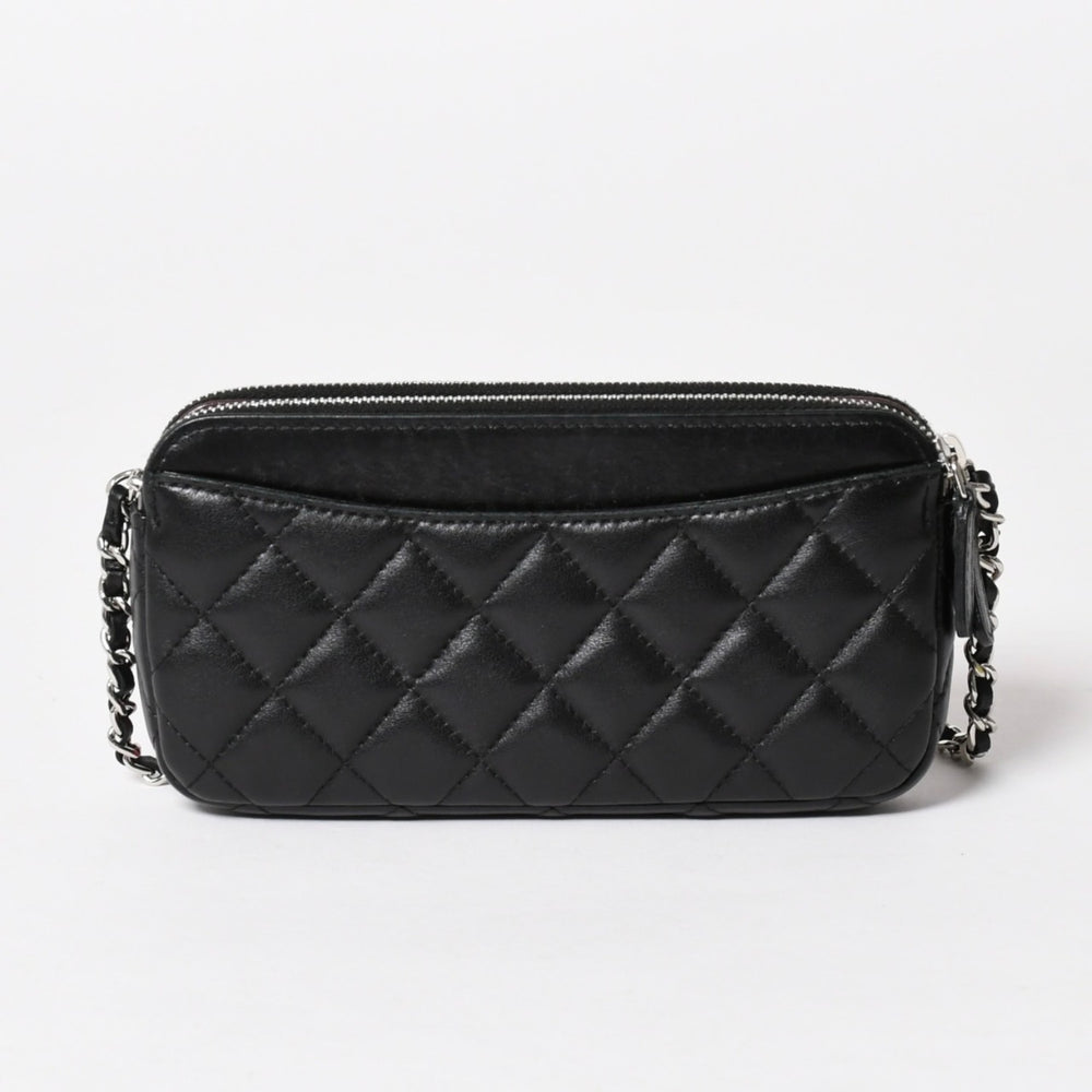 CHANEL Chain Shoulder Wallet Wallet No. 28 Coco Mark Lambskin Black Silver Hardware Good Condition Used 4a004879