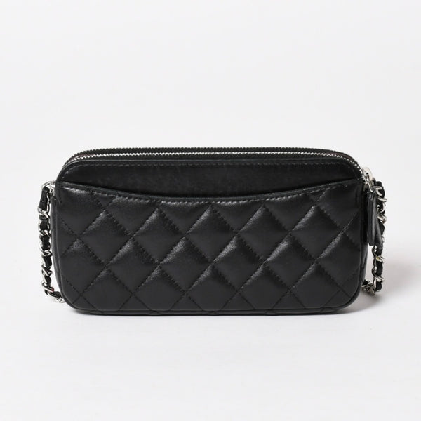 CHANEL Chain Shoulder Wallet Wallet No. 28 Coco Mark Lambskin Black Silver Hardware Good Condition Used 4a004879