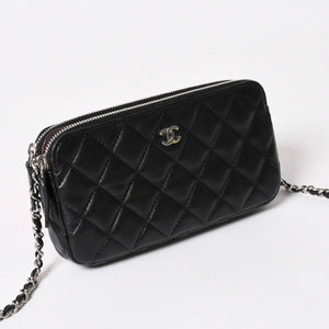 CHANEL Chain Shoulder Wallet Wallet No. 28 Coco Mark Lambskin Black Silver Hardware Good Condition Used 4a004879