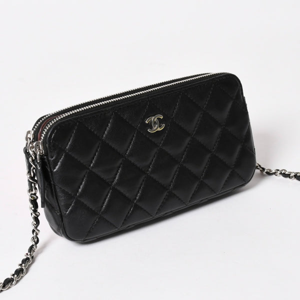 CHANEL Chain Shoulder Wallet Wallet No. 28 Coco Mark Lambskin Black Silver Hardware Good Condition Used 4a004879