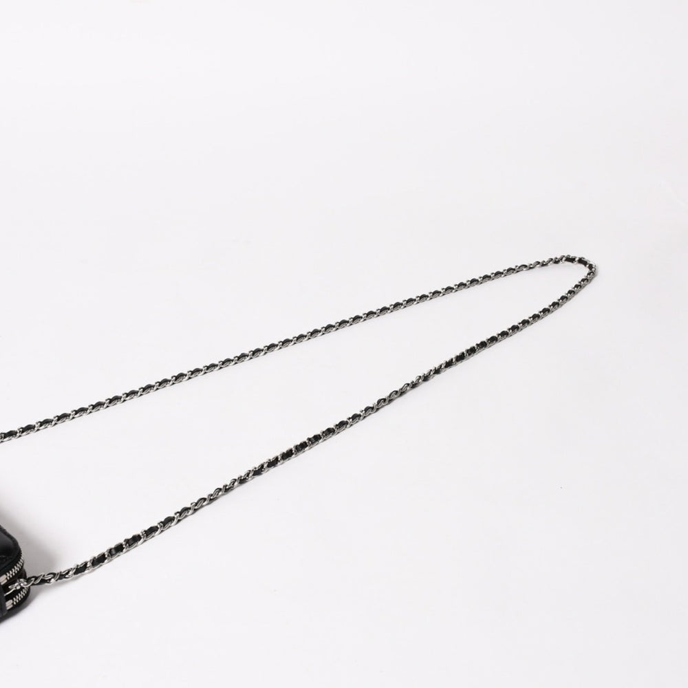 CHANEL シャネル チェーンショルダーウォレット 財布 28番台 ココマーク ラムスキン ブラック シルバー金具 美品 中古 4a004879