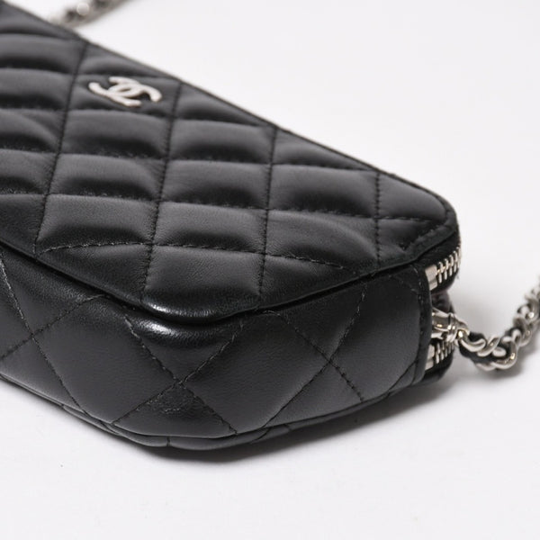 CHANEL Chain Shoulder Wallet Wallet No. 28 Coco Mark Lambskin Black Silver Hardware Good Condition Used 4a004879