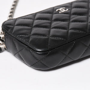 CHANEL Chain Shoulder Wallet Wallet No. 28 Coco Mark Lambskin Black Silver Hardware Good Condition Used 4a004879