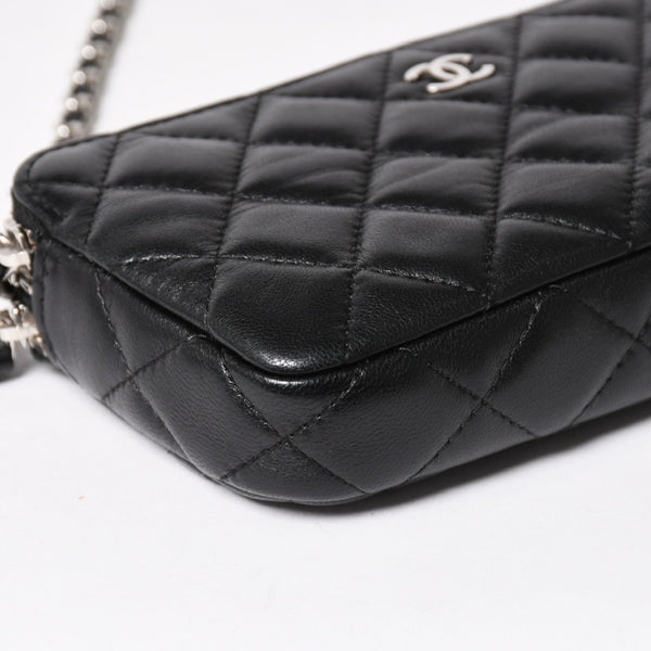 CHANEL Chain Shoulder Wallet Wallet No. 28 Coco Mark Lambskin Black Silver Hardware Good Condition Used 4a004879