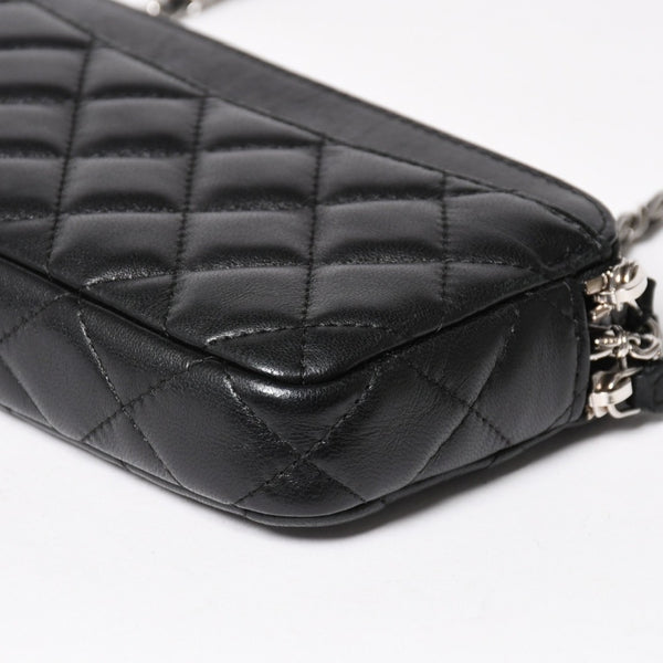 CHANEL Chain Shoulder Wallet Wallet No. 28 Coco Mark Lambskin Black Silver Hardware Good Condition Used 4a004879