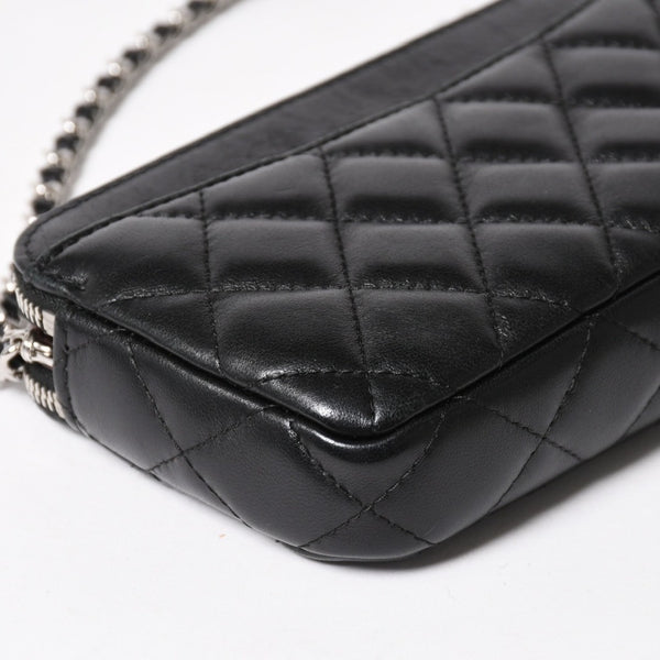 CHANEL Chain Shoulder Wallet Wallet No. 28 Coco Mark Lambskin Black Silver Hardware Good Condition Used 4a004879