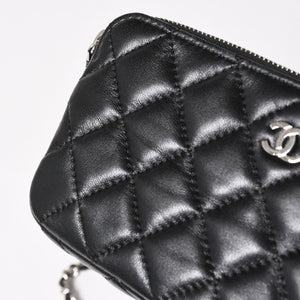 CHANEL Chain Shoulder Wallet Wallet No. 28 Coco Mark Lambskin Black Silver Hardware Good Condition Used 4a004879
