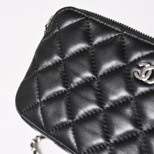 CHANEL Chain Shoulder Wallet Wallet No. 28 Coco Mark Lambskin Black Silver Hardware Good Condition Used 4a004879