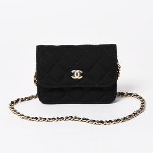 New and unused CHANEL Mini Matelasse Chain Shoulder Bag Coco Mark Random Number Black Gold Hardware Cotton Used 4a005042