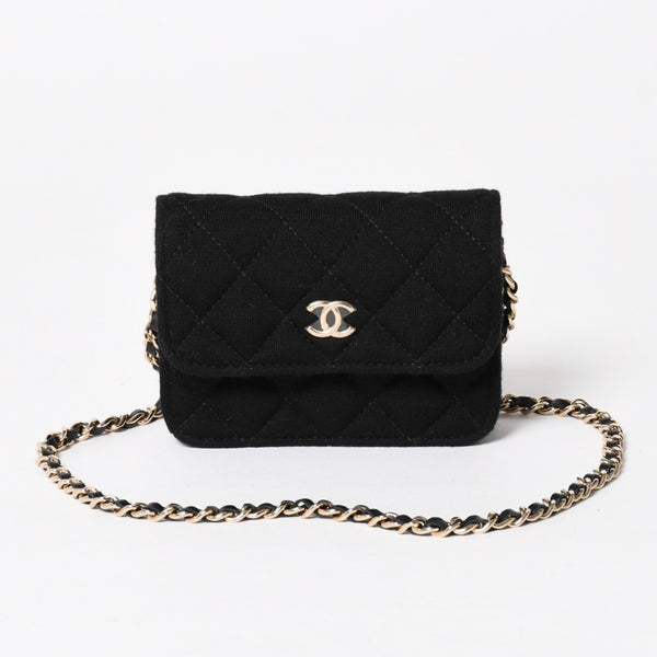 New and unused CHANEL Mini Matelasse Chain Shoulder Bag Coco Mark Random Number Black Gold Hardware Cotton Used 4a005042