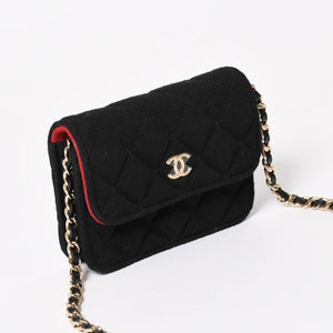 New and unused CHANEL Mini Matelasse Chain Shoulder Bag Coco Mark Random Number Black Gold Hardware Cotton Used 4a005042