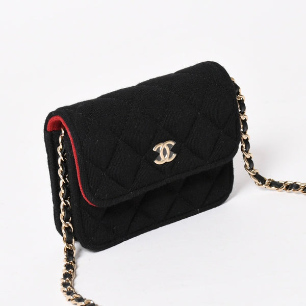New and unused CHANEL Mini Matelasse Chain Shoulder Bag Coco Mark Random Number Black Gold Hardware Cotton Used 4a005042