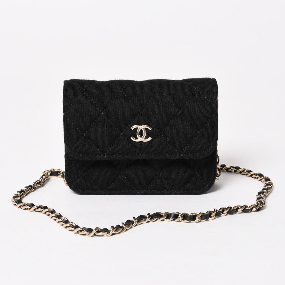 新品未使用品 CHANEL シャネル ミニマトラッセ チェーンショルダーバッグ ココマーク ランダム番台 ブラック ゴールド金具 コットン 中古 4a005083