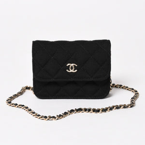 New and unused CHANEL Mini Matelasse Chain Shoulder Bag Coco Mark Random Number Black Gold Hardware Cotton Used 4a005083