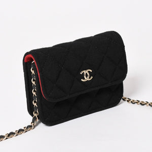 New and unused CHANEL Mini Matelasse Chain Shoulder Bag Coco Mark Random Number Black Gold Hardware Cotton Used 4a005083