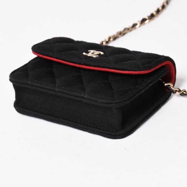 New and unused CHANEL Mini Matelasse Chain Shoulder Bag Coco Mark Random Number Black Gold Hardware Cotton Used 4a005083