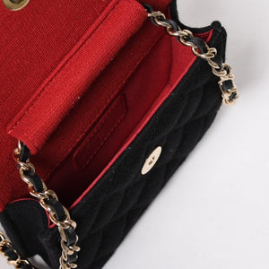 New and unused CHANEL Mini Matelasse Chain Shoulder Bag Coco Mark Random Number Black Gold Hardware Cotton Used 4a005083