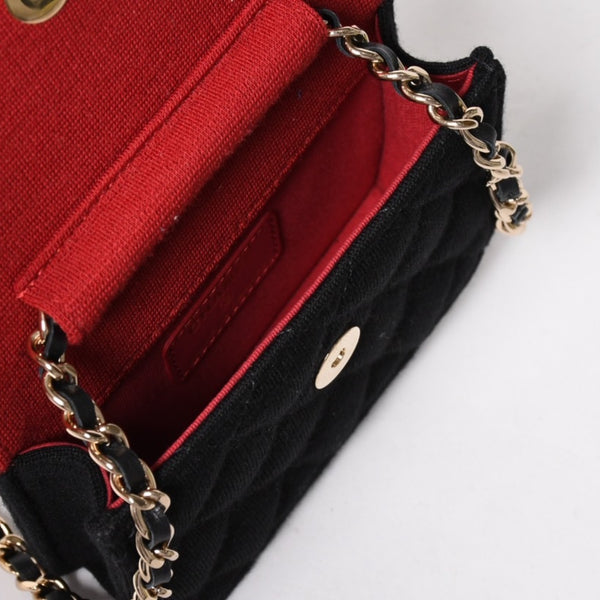 New and unused CHANEL Mini Matelasse Chain Shoulder Bag Coco Mark Random Number Black Gold Hardware Cotton Used 4a005083