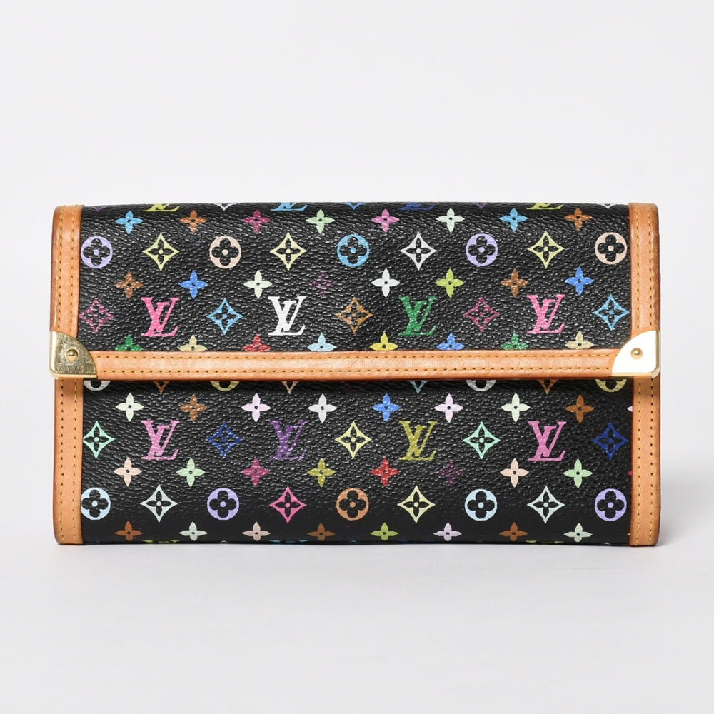 Very Good Condition LOUIS VUITTON Trifold Wallet Monogram Black Multicolor Portefeuille International M92658 Used 4a004294