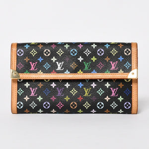 極美品 LOUIS VUITTON ルイヴィトン 三つ折り財布 モノグラム ブラック マルチカラー ポルトフォイユインターナショナル M92658 中古 4a004294