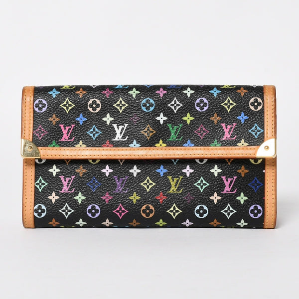 極美品 LOUIS VUITTON ルイヴィトン 三つ折り財布 モノグラム ブラック マルチカラー ポルトフォイユインターナショナル M92658 中古 4a004294