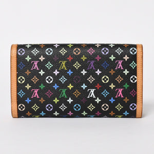 極美品 LOUIS VUITTON ルイヴィトン 三つ折り財布 モノグラム ブラック マルチカラー ポルトフォイユインターナショナル M92658 中古 4a004294