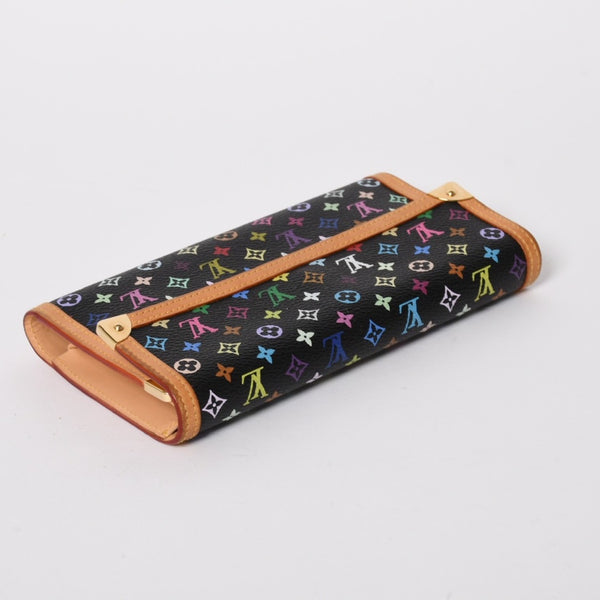 極美品 LOUIS VUITTON ルイヴィトン 三つ折り財布 モノグラム ブラック マルチカラー ポルトフォイユインターナショナル M92658 中古 4a004294