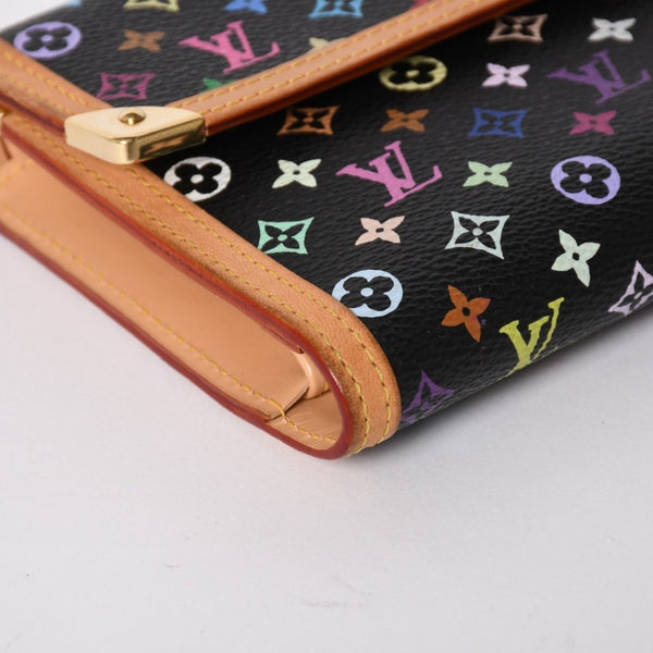 極美品 LOUIS VUITTON ルイヴィトン 三つ折り財布 モノグラム ブラック マルチカラー ポルトフォイユインターナショナル M92658 中古 4a004294