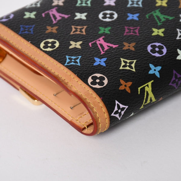 極美品 LOUIS VUITTON ルイヴィトン 三つ折り財布 モノグラム ブラック マルチカラー ポルトフォイユインターナショナル M92658 中古 4a004294