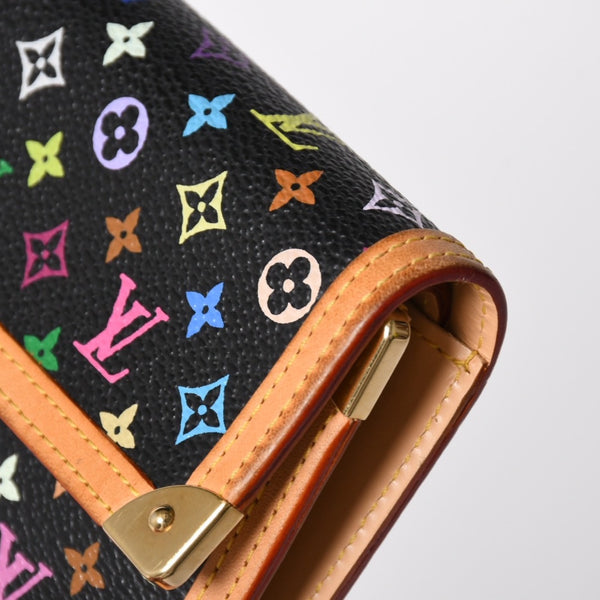 極美品 LOUIS VUITTON ルイヴィトン 三つ折り財布 モノグラム ブラック マルチカラー ポルトフォイユインターナショナル M92658 中古 4a004294
