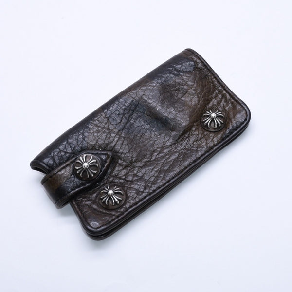 CHROME HEARTS クロムハーツ キーケース クロスボールボタン スナップストラップ キーリング タンクカモ レザー シルバー925 中古 4a004528
