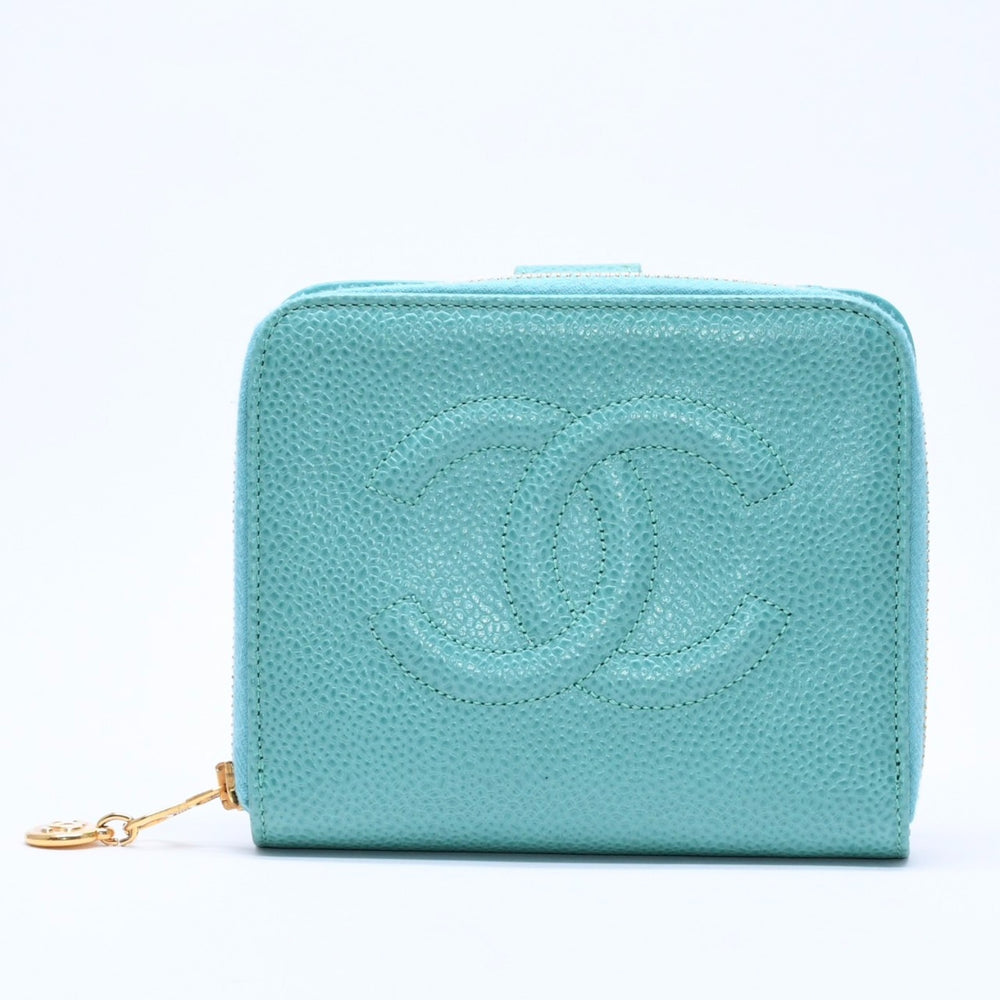 CHANEL シャネル ココマーク 財布 ウォレット エメラルドグリーン グリーン ラウンドファスナー 5番台 美品 中古 4a004465