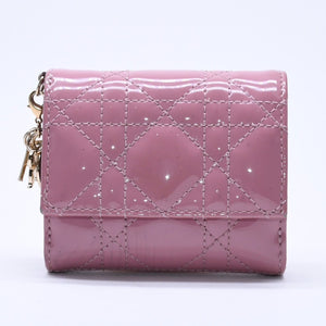 Christian Dior Lady Dior Lotus Wallet S0181OVRB Patent Calfskin Cannage Pink Trifold Wallet Good Used 4a004433