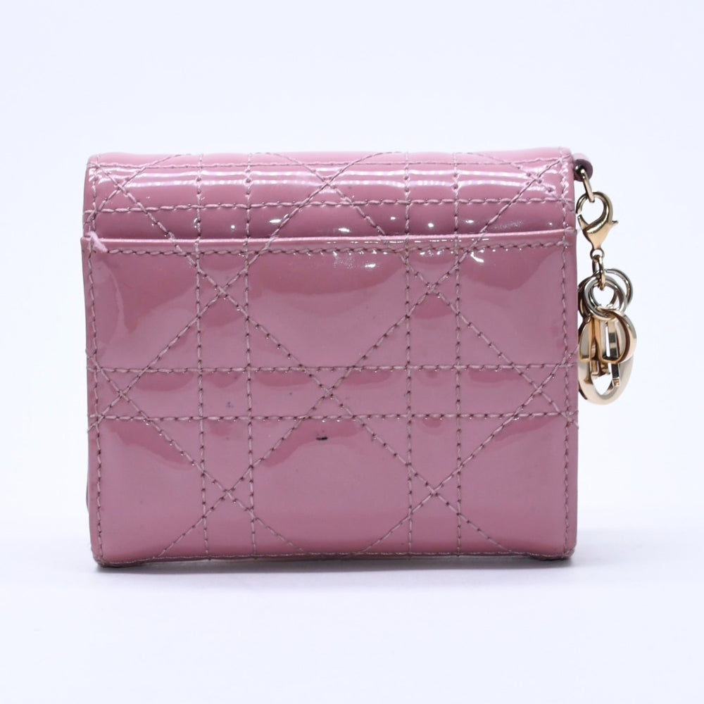 Christian Dior Lady Dior Lotus Wallet S0181OVRB Patent Calfskin Cannage Pink Trifold Wallet Good Used 4a004433