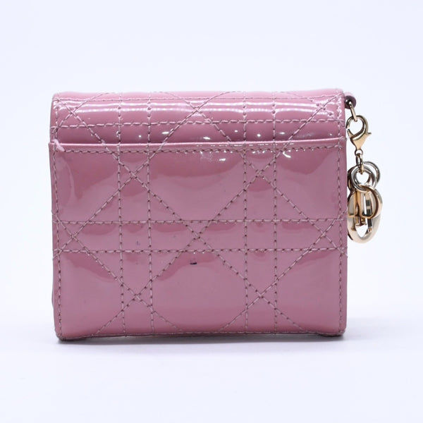 Christian Dior Lady Dior Lotus Wallet S0181OVRB Patent Calfskin Cannage Pink Trifold Wallet Good Used 4a004433