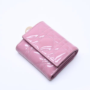 Christian Dior Lady Dior Lotus Wallet S0181OVRB Patent Calfskin Cannage Pink Trifold Wallet Good Used 4a004433