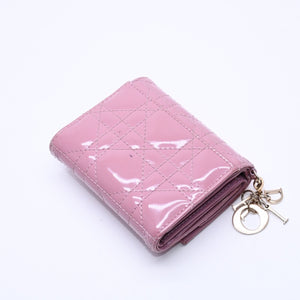 Christian Dior Lady Dior Lotus Wallet S0181OVRB Patent Calfskin Cannage Pink Trifold Wallet Good Used 4a004433