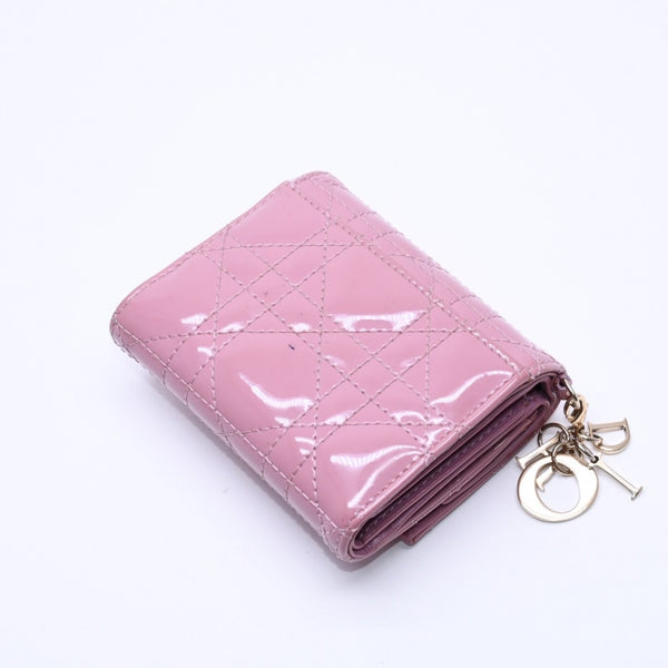 Christian Dior Lady Dior Lotus Wallet S0181OVRB Patent Calfskin Cannage Pink Trifold Wallet Good Used 4a004433