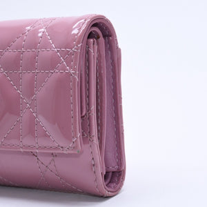 Christian Dior Lady Dior Lotus Wallet S0181OVRB Patent Calfskin Cannage Pink Trifold Wallet Good Used 4a004433